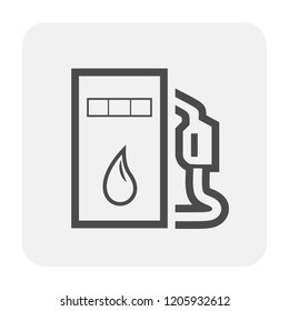 Fuel nozzle icon or automatic fuel nozzle. Device connect to pump and fuel dispenser by flexible hose for refueling car or vehicle in petrol, gas or filling station, i.e. gasoline, diesel, benzine.