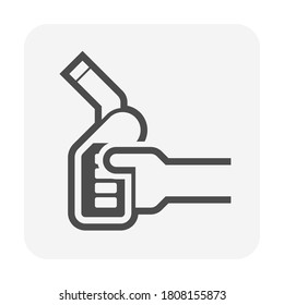 Fuel nozzle icon or automatic fuel nozzle. Device connect to pump and fuel dispenser by flexible hose for refueling car or vehicle in petrol, gas or filling station, i.e. gasoline, diesel, benzine.zzl