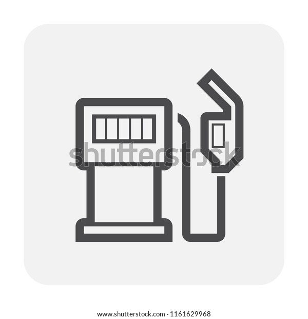 Fuel nozzle icon or automatic fuel nozzle.\
Device connect to pump and fuel dispenser by flexible hose for\
refueling car or vehicle in petrol, gas or filling station, i.e.\
gasoline, diesel,\
benzine.