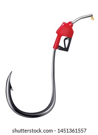 Fuel nozzle like a hook. Creative idea. Realistic vector 3d illustration