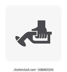 Fuel nozzle, refueling and hand worker icon.  Device connect to pump and fuel dispenser by flexible hose for refueling car or vehicle in petrol, gas or filling station, i.e. gasoline, diesel, benzine.