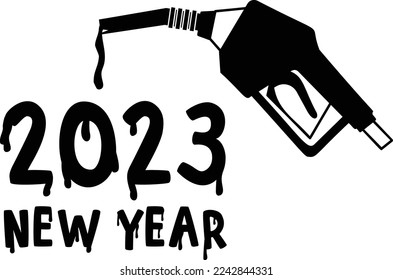 Fuel nozzles gasoline liquid shaping 2023 concept, Twenty Twenty three vector icon design, Happy New Year 2023 Symbol, HNY Wishes Sign, New Years Eve celebration Element stock illustration