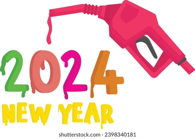 Fuel nozzles gasoline liquid shaping 2024 concept, Twenty Twenty four vector icon design, Happy New Year 2024 Symbol, HNY Wishes Sign, New Years Eve celebration Element stock illustration