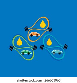 fuel oil and car vector inside of creative bulb vector illustration