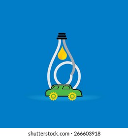 fuel oil inside of creative bulb vector illustration with car 