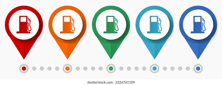 Fuel, oil, station concept vector icon set, flat design pointers, infographic template