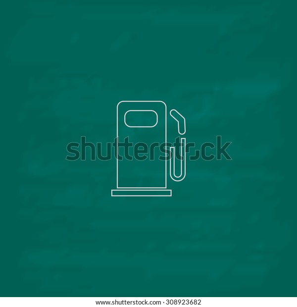 Fuel. Outline vector icon. Imitation\
draw with white chalk on green chalkboard. Flat Pictogram and\
School board background. Illustration\
symbol