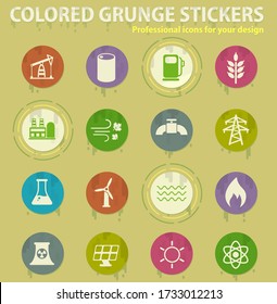 fuel and power colored grunge icons with sweats glue for design web and mobile applications
