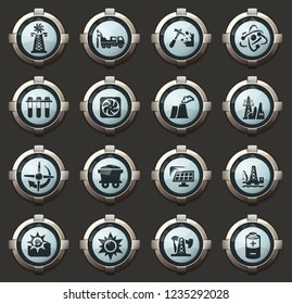 Fuel Power generation vector icons in the stylish round buttons for mobile applications and web