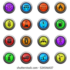 fuel and power icons on color round glass buttons for your design