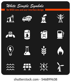 fuel and power white simple symbols for web icons and user interface design