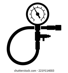 Fuel pressure tester for car service - flat icon with manometer and hose 