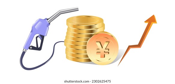 Fuel price hike yen illustration. Petrol and diesel price rise up. Fueling speculation vector. commodity trading and tax on oil. fuel price growth. yen symbol. yen value. petroleum increase. 
