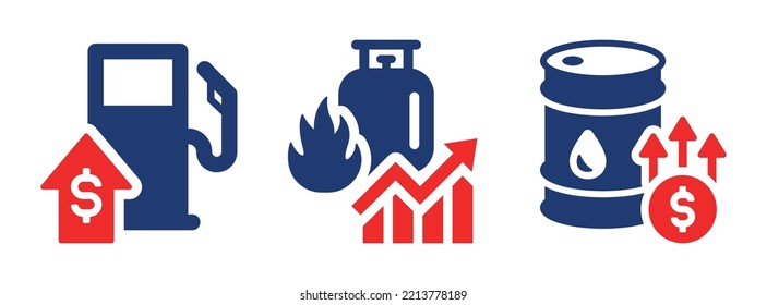Fuel price increase icon set. Financial crisis symbol vector illustration. Oil and gas rising prices icon.