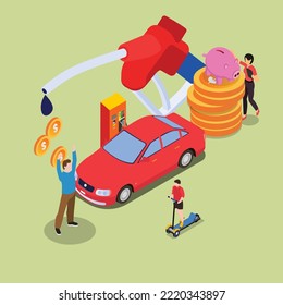 Incremento del precio del combustible y sustitución del concepto de ilustración isométrica 3d vectorial para banner, sitio web, ilustración, página de aterrizaje, volante, etc.