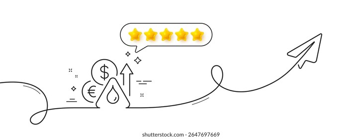 Fuel prices line icon. Continuous line with share plane. Petrol price sign. Diesel rate symbol. Five star rate review in speech bubble. Fuel price single line ribbon. Loop curve pattern. Vector