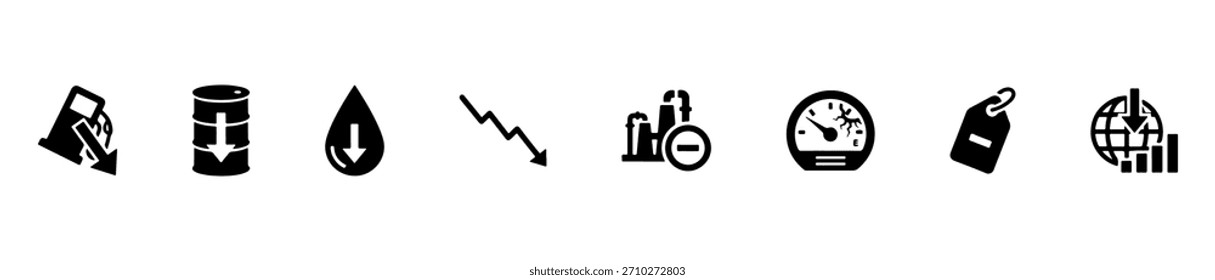 A fuel pricing icon set with visuals for cost reduction, eco savings, and energy efficiency.