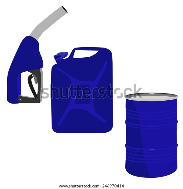 Fuel pump, barrel and canister vector icons isolated,\
blue set