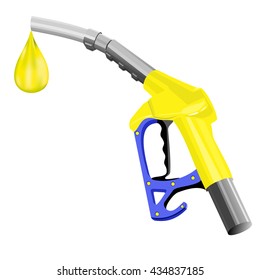 Fuel pump. Colored hand drawn vector illustration of fuel pump nozzle with one last drop on white background.