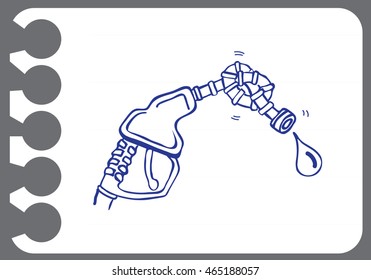 fuel pump with fuel droplets doodle on white paper