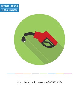 Fuel pump flat icon long shadow. Vector Illustration.