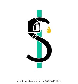 Fuel pump in form of dollar. Pay money for gasoline. Fuel purchase. Vector illustration. Currency bill oil. Price of fuel, petrol sign, template.
