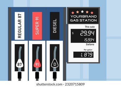 Fuel pump at generic American gas station. 2004 cheap gas price in the US.