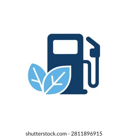 Fuel pump graphic with attached green leaf isolated on transparent background