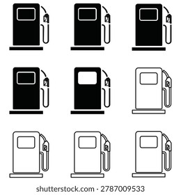 Fuel pump icon collection illustration featuring gasoline station energy and petroleum service concept for transportation design projects
