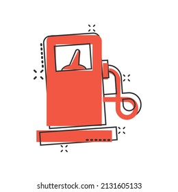 Fuel pump icon in comic style. Gas station cartoon sign vector illustration on white isolated background. Petrol splash effect business concept.