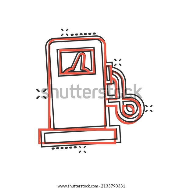 Fuel pump icon in comic style. Gas\
station cartoon sign vector illustration on white isolated\
background. Petrol splash effect business\
concept.
