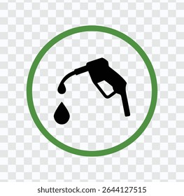 Ícone da bomba de combustível com círculo verde e queda de combustível, simbolizando energia e reabastecimento.