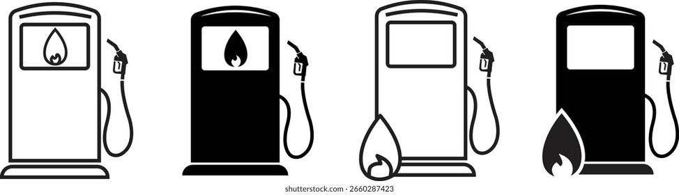 Conjunto de iconos de la bomba de combustible. Gasolinera, signos de icono de la bomba de gasolina aislados sobre fondo transparente. Símbolo de recombustible adecuado para el Diseño gráfico de energía, industria y vehículos. Ilustración vectorial.