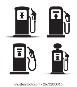 Fuel Pump Icon Set Gas Station Silhouette Vector Collection	