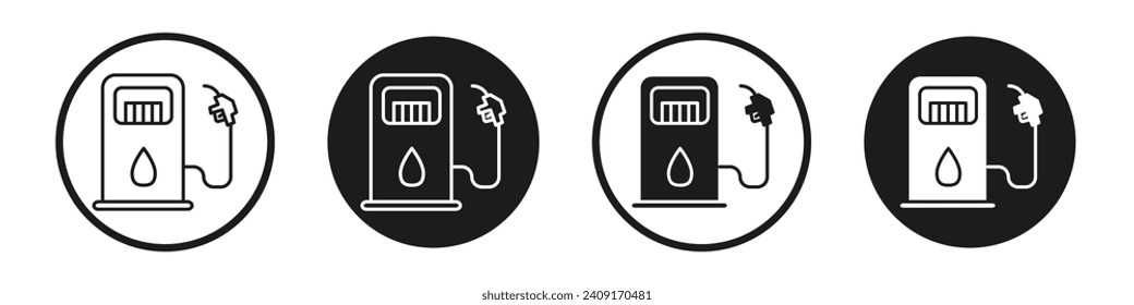 Conjunto de iconos de la bomba de combustible. Símbolo vector de estación de gasolina y gas en un estilo negro relleno y delineado. Señal de la estación de recarga de gasolina y gasóleo.