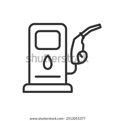 Fuel pump, in line design. Gasoline, gas station, fuel dispenser, petrol, fuel nozzle on white background vector. Fuel pump, editable stroke icon.