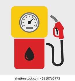 Fuel pump with meter and nozzle illustration representing gasoline stations, petroleum services, automotive refueling, energy distribution, industrial equipment, and commercial fueling infrastructure design applications.