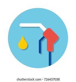 Fuel pump nozzle and drop sign. Gas filling station flat icon.