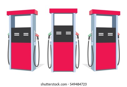 Fuel pump. Petrol station. Gas station. Set of fuel pumps from different sides. Isolated vector illustration 