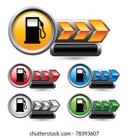 Fuel pumps in multicolored arrow nameplates