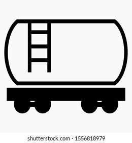 Fuel rail car icon. Railway tank. Oil tank. Transportation of gasoline. Vector icon.