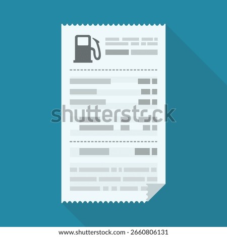Fuel receipt on a blue background with long shadow in flat design style