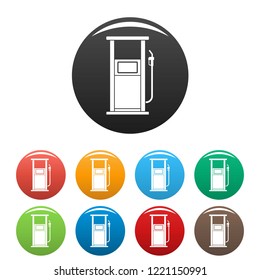 Fuel refill stand icons set 9 color vector isolated on white for any design