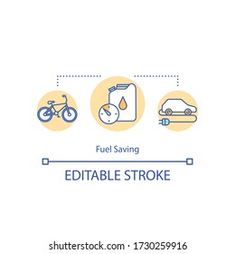 Fuel saving concept icon. Energy efficiency, money economy, sustainable lifestyle idea thin line illustration. Cost effective travel. Vector isolated outline RGB color drawing. Editable stroke