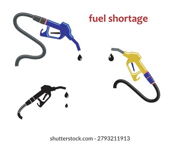fuel shortage icon illustration, empty fuel pump nozzle dripping last drops, 