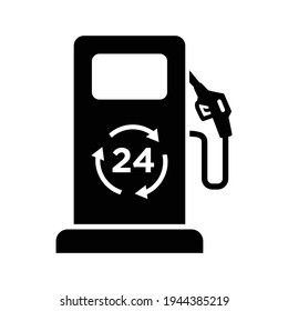 Fuel Station With 24 Hours Icon Vector.