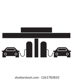 Fuel station black vector concept icon. Fuel station flat illustration, sign