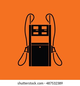 Fuel station icon. Orange background with black. Vector illustration.