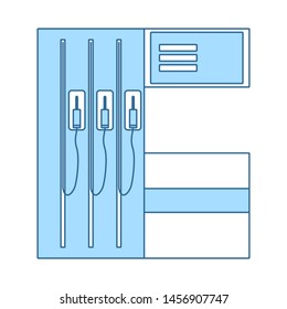 Fuel Station Icon. Thin Line With Blue Fill Design. Vector Illustration.