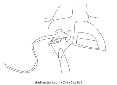 Fuel Station illustration simple linear style vector concept. One continuous line drawing of A car is refueling at a fuel station vector illustration.  
